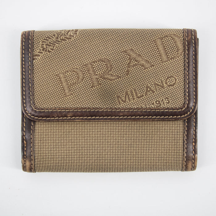 Prada Brown Canvas Leather Compact Wallet #2186 by Bolt Boutique