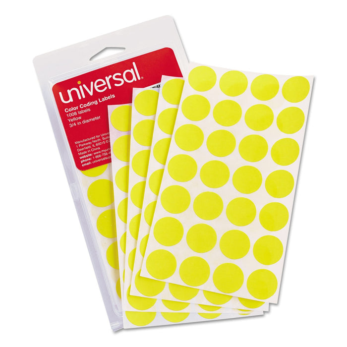 Universal Self-Adhesive Removable Color-Coding Labels, 0.75" dia, Yellow, 28/Sheet, 36 Sheets/Pack