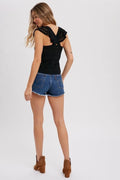 Square Neck Crossed Strap Tank - Black by Boutique 23