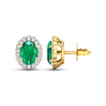 1.40 Ct Oval Green Zambian Emerald & Diamond Prong 14k Gold Halo Stud Earrings by Fine Color Jewels