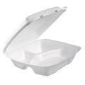 Dart Foam Hinged Lid Container, Performer Perforated Lid, 3-Compartment, 9 x 9.4 x 3, White, 100/Bag, 2 Bag/Carton