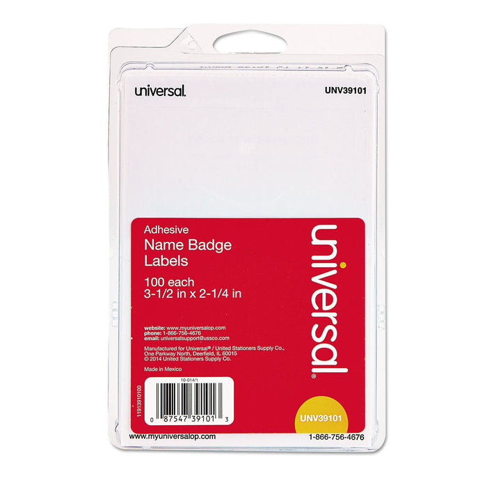 Universal Plain Self-Adhesive Name Badges, 3 1/2 x 2 1/4, White, 100/Pack