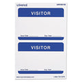 Universal "Visitor" Self-Adhesive Name Badges, 3 1/2 x 2 1/4, White/Blue, 100/Pack