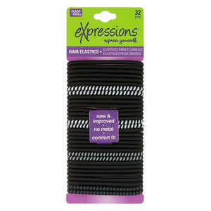 Expressions Hair Ties Elastics Clasp Free Black 32Ct by Pasteur Pharmacy
