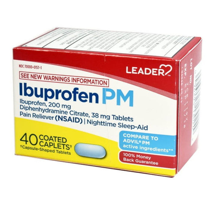 Leader Health Care Ibuprofen, PM, 200 Mg, Caplets by Pasteur Pharmacy