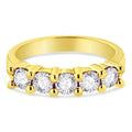 14K Yellow Gold Plated .925 Sterling Silver 1.0 Cttw Shared Prong-set Round Diamond 5 Stone Band Ring (J-K Color, I1-I2 Clarity) - Size 7 by Bids.com