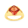 4.24 Ct Square Orange Lab Grown Padparadscha Sapphire Prong 18K Yellow Gold Plated Silver Solitaire Ring