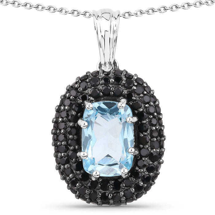 6.70 Carat Genuine Blue Topaz and Black Spinel .925 Sterling Silver Pendant by Bids.com