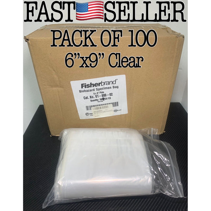 100 PACK Biohazard Specimen Transport Bags 6x9” Clear Ziplock W/ Document Pouch by Pasteur Pharmacy