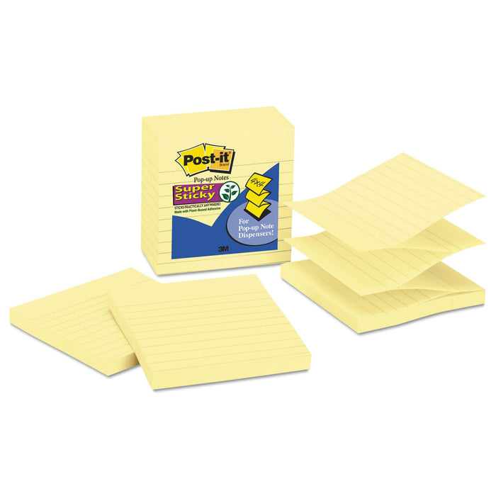 Post-it Pop-up Notes Refill, Note Ruled, 4" x 4", Canary Yellow, 90 Sheets/Pad, 5 Pads/Pack