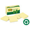 Post-it Original Recycled Note Pads, 3" x 3", Canary Yellow, 100 Sheets/Pad, 12 Pads/Pack