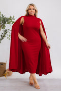 The Stella Cape Plus Size Midi Dress - Red by Fasheabe