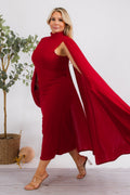 The Stella Cape Plus Size Midi Dress - Red by Fasheabe