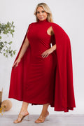 The Stella Cape Plus Size Midi Dress - Red by Fasheabe