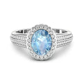 Genuine Aquamarine Diamond Halo Pave Bridge Ring by Fine Color Jewels