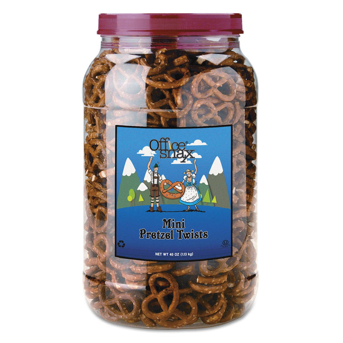Office Snax Pretzel Assortment Old Fashioned Mini-Pretzel Twists, 40 oz Tub