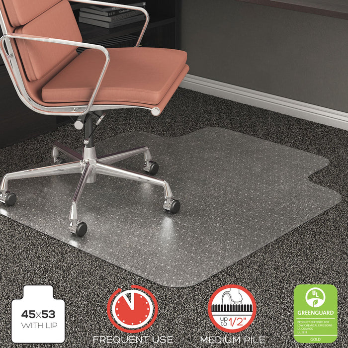 deflecto RollaMat Frequent Use Chair Mat, Med Pile Carpet, Flat, 45 x 53, Wide Lipped, Clear