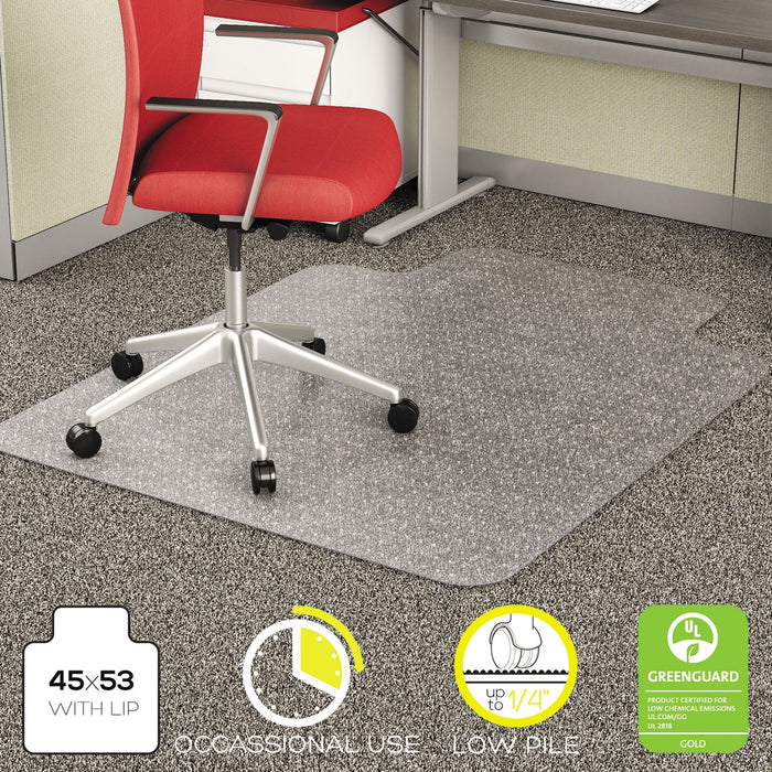 deflecto EconoMat Occasional Use Chair Mat for Low Pile Carpet, 45 x 53, Wide Lipped, Clear