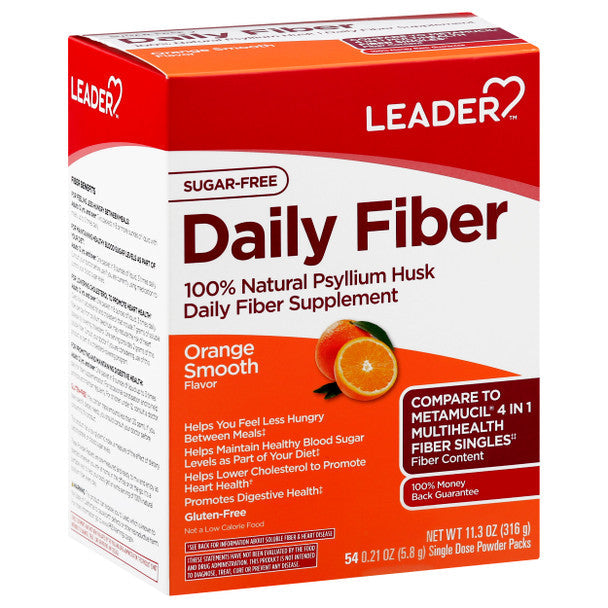 Leader Health Care Daily Fiber, Sugar-Free, Singe Dose Powder Packs, Orange Smooth Flavor by Pasteur Pharmacy