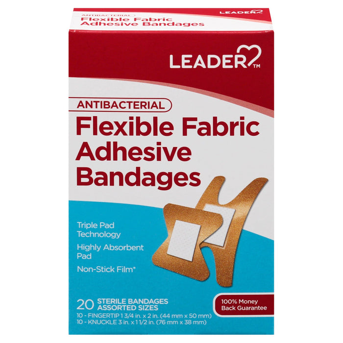Leader Adhesive Bandages Fabric Antibacterial Assorted 20Ct by Pasteur Pharmacy