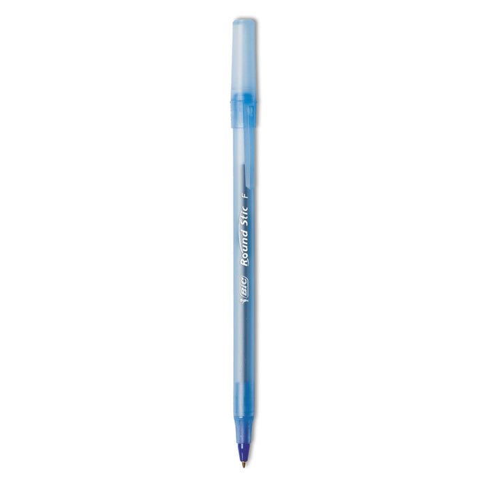 BIC Round Stic Xtra Precision Ballpoint Pen, Stick, Fine 0.8 mm, Blue Ink, Translucent Blue Barrel, Dozen