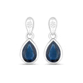 1.60 Ct Pear Blue Sapphire & Diamond Bezel 10K Gold Dangle Earrings by Fine Color Jewels