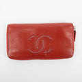 Chanel Red Coco Mark Lambskin Studs Round Zipper Long Wallet #2241 by Bolt Boutique