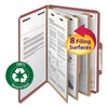 Smead 100% Recycled Pressboard Classification Folders, 3 Dividers, Legal Size, Red, 10/Box