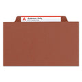 Smead 100% Recycled Pressboard Classification Folders, 3 Dividers, Legal Size, Red, 10/Box