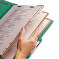Smead Eight-Section Pressboard Top Tab Classification Folders with SafeSHIELD Fasteners, 3 Dividers, Legal Size, Green, 10/Box