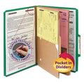 Smead 6-Section Pressboard Top Tab Pocket-Style Classification Folders with SafeSHIELD Fasteners, 2 Dividers, Legal, Green, 10/BX