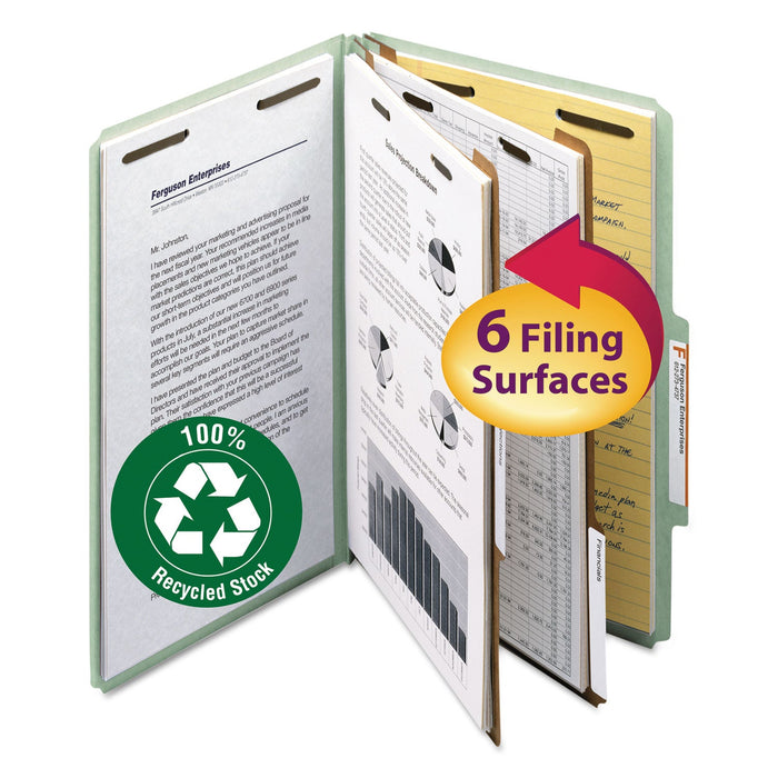 Smead 100% Recycled Pressboard Classification Folders, 2 Dividers, Legal Size, Gray-Green, 10/Box