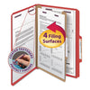 Smead Four-Section Pressboard Top Tab Classification Folders with SafeSHIELD Fasteners, 1 Divider, Legal Size, Bright Red, 10/Box