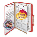 Smead Four-Section Pressboard Top Tab Classification Folders with SafeSHIELD Fasteners, 1 Divider, Legal Size, Bright Red, 10/Box