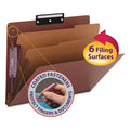 Smead Pressboard Classification Folders with SafeSHIELD Coated Fasteners, 1/3-Cut, 2 Dividers, Letter Size, Red, 10/Box