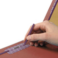 Smead Pressboard Classification Folders with SafeSHIELD Coated Fasteners, 1/3-Cut Metal Tab, 2 Dividers, Legal Size, Red, 10/Box