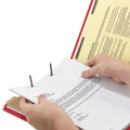 Smead Four-Section Pressboard Top Tab Classification Folders with SafeSHIELD Fasteners, 1 Divider, Legal Size, Bright Red, 10/Box