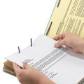 Smead Pressboard Classification Folders with SafeSHIELD Coated Fasteners, 2/5 Cut, 3 Dividers, Legal Size, Gray-Green, 10/Box