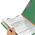 Smead Four-Section Pressboard Top Tab Classification Folders with SafeSHIELD Fasteners, 1 Divider, Letter Size, Green, 10/Box