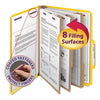 Smead Eight-Section Pressboard Top Tab Classification Folders with SafeSHIELD Fasteners, 3 Dividers, Letter Size, Yellow, 10/Box