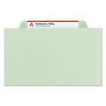 Smead Pressboard Classification Folders with SafeSHIELD Coated Fasteners, 2/5 Cut, 2 Dividers, Legal Size, Gray-Green, 10/Box