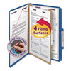 Smead Four-Section Pressboard Top Tab Classification Folders with SafeSHIELD Fasteners, 1 Divider, Legal Size, Dark Blue, 10/Box