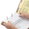 Smead Pressboard Classification Folders with SafeSHIELD Coated Fasteners, 2/5 Cut, 2 Dividers, Legal Size, Red, 10/Box