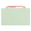 Smead Pressboard Classification Folders with SafeSHIELD Coated Fasteners, 2/5 Cut, 2 Dividers, Letter Size, Gray-Green, 10/Box
