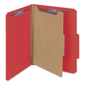 Smead Four-Section Pressboard Top Tab Classification Folders with SafeSHIELD Fasteners, 1 Divider, Letter Size, Bright Red, 10/Box