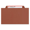 Smead Pressboard Classification Folders with SafeSHIELD Coated Fasteners, 2/5 Cut, 3 Dividers, Legal Size, Red, 10/Box