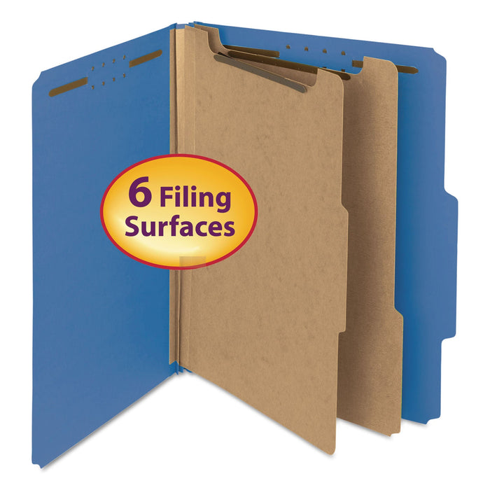 Smead 100% Recycled Pressboard Classification Folders, 2 Dividers, Letter Size, Dark Blue, 10/Box