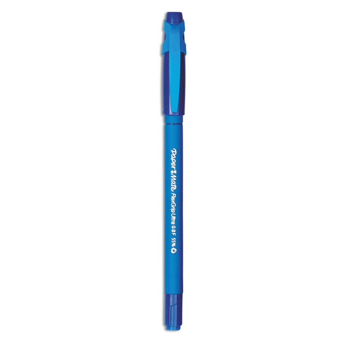 Paper Mate FlexGrip Ultra Ballpoint Pen, Stick, Fine 0.8 mm, Blue Ink, Blue Barrel, Dozen