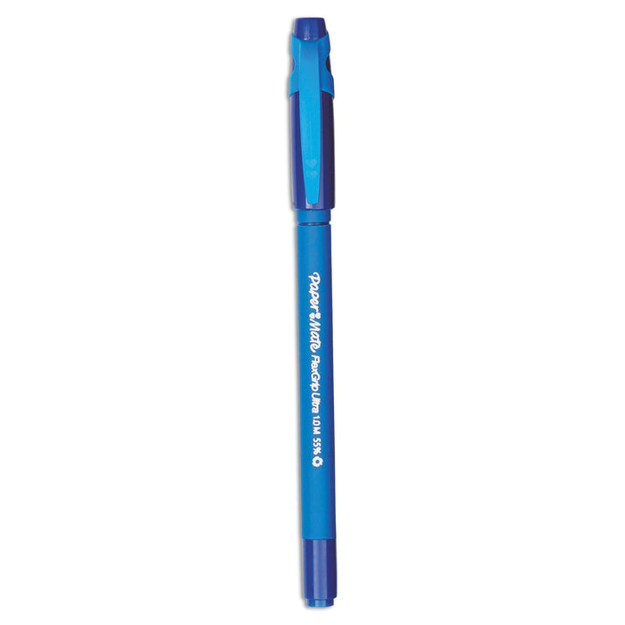 Paper Mate FlexGrip Ultra Ballpoint Pen, Stick, Medium 1 mm, Blue Ink, Blue Barrel, Dozen