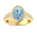 Genuine Aquamarine Diamond Halo Pave Bridge Ring by Fine Color Jewels